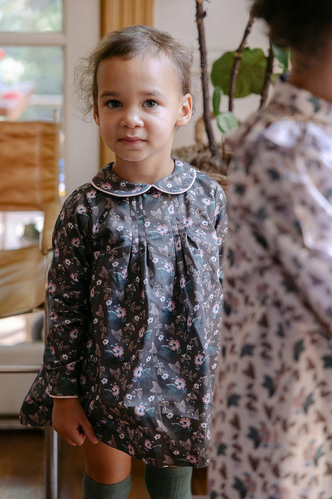 Charlie Dress and Bloomer Set in Woodland Floral in Cocoa