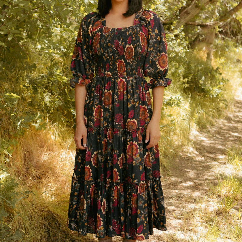 Madeline Dress in Moody Sunflower