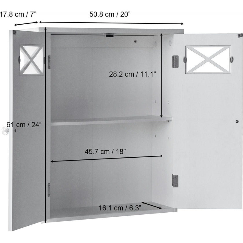 Dawson Wooden Wall Cabinet with Cross Molding and 2 Doors
