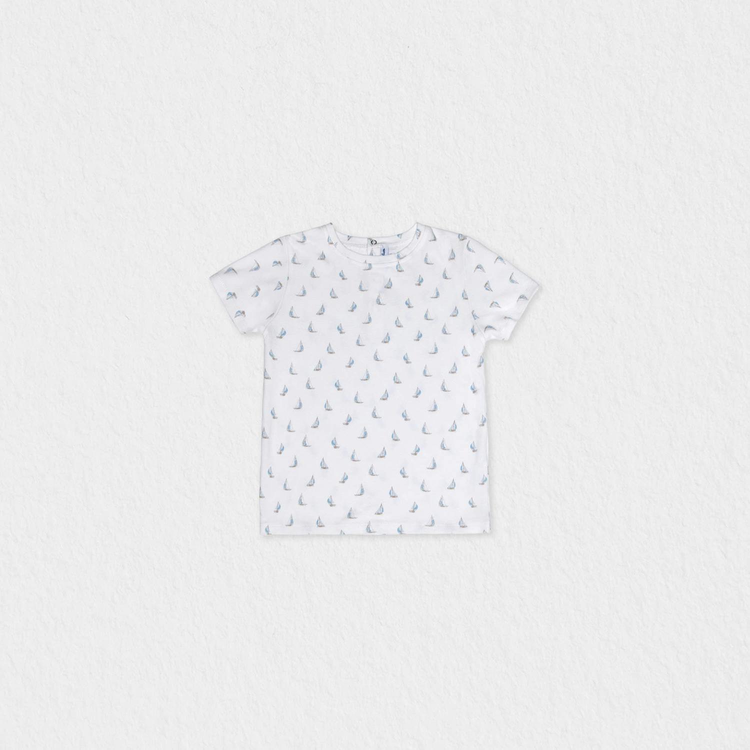 Cederique Boy T-shirt Short Sleeve, White Blue Boat