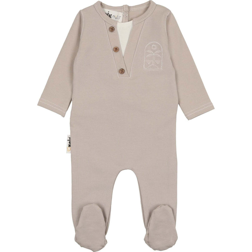Island Print Henley Footie, Beige