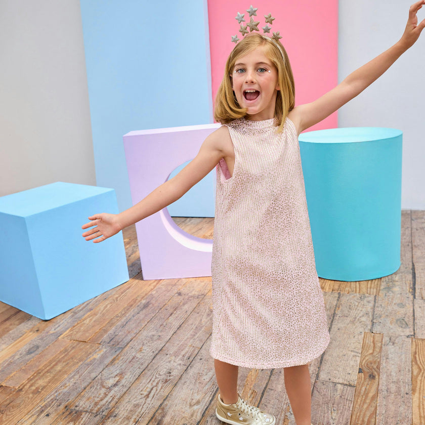 Swing Dress - Pink Crinkle Stars