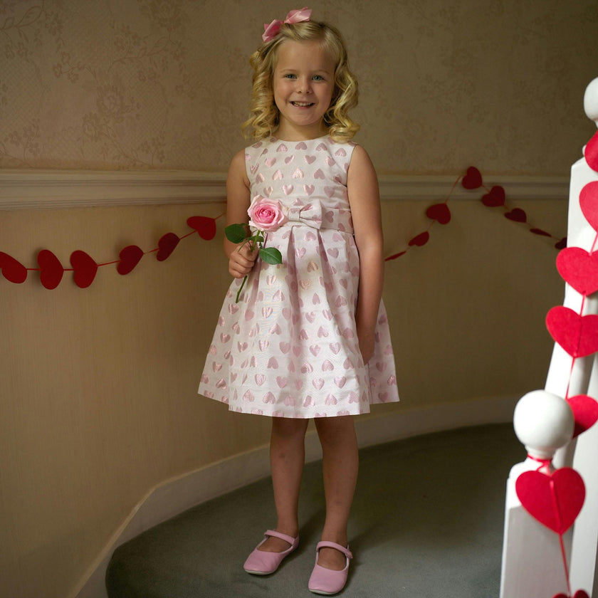 Heart Damask Sleeveless Adjustable Bow Belt Dress