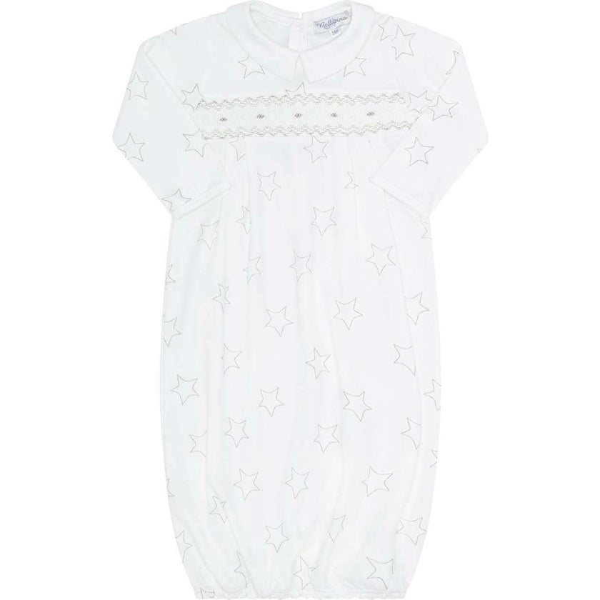Grey Stars Print Smocked Gown