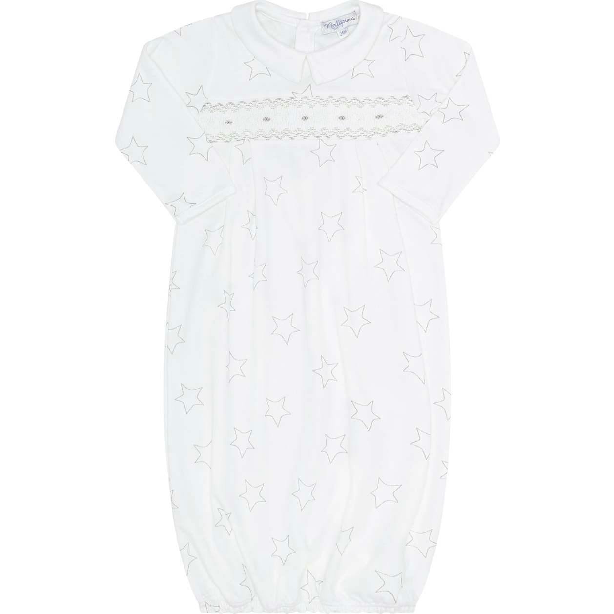 Grey Stars Print Smocked Gown
