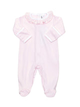 Ruffled Collar Pima Cotton Footie | Lt Pink Mini Stripe