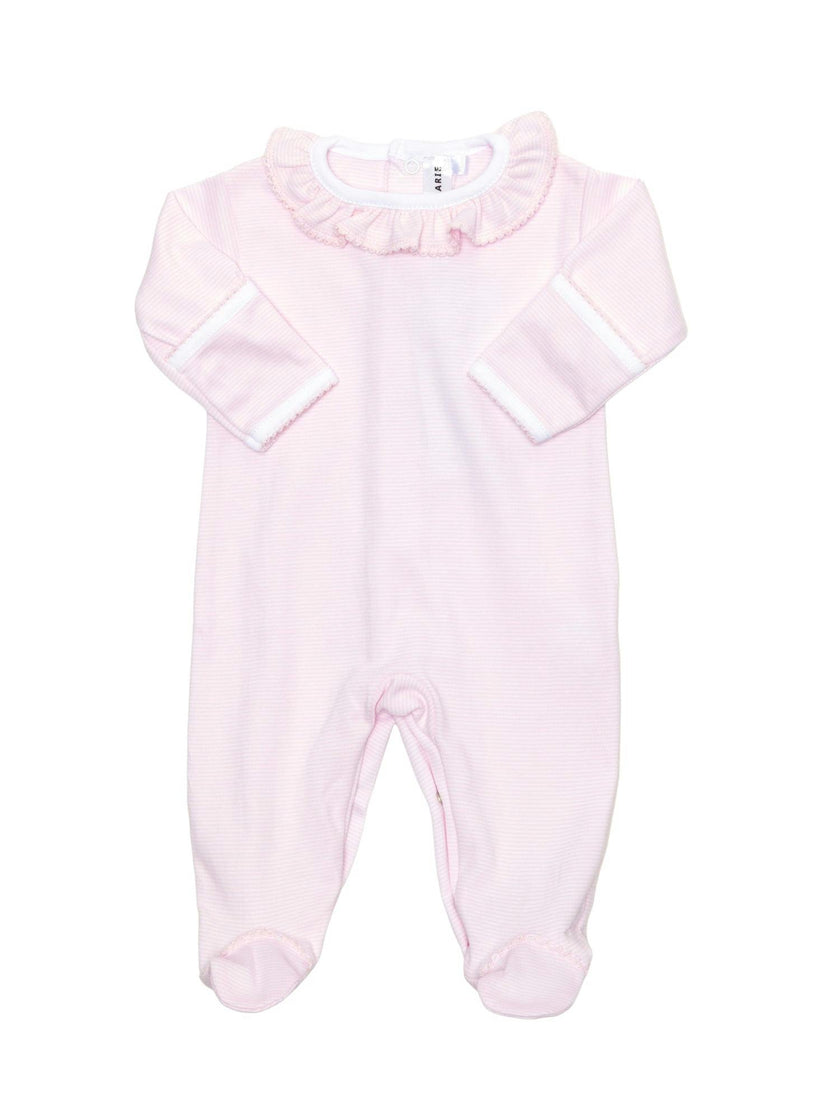 Ruffled Collar Pima Cotton Footie | Lt Pink Mini Stripe