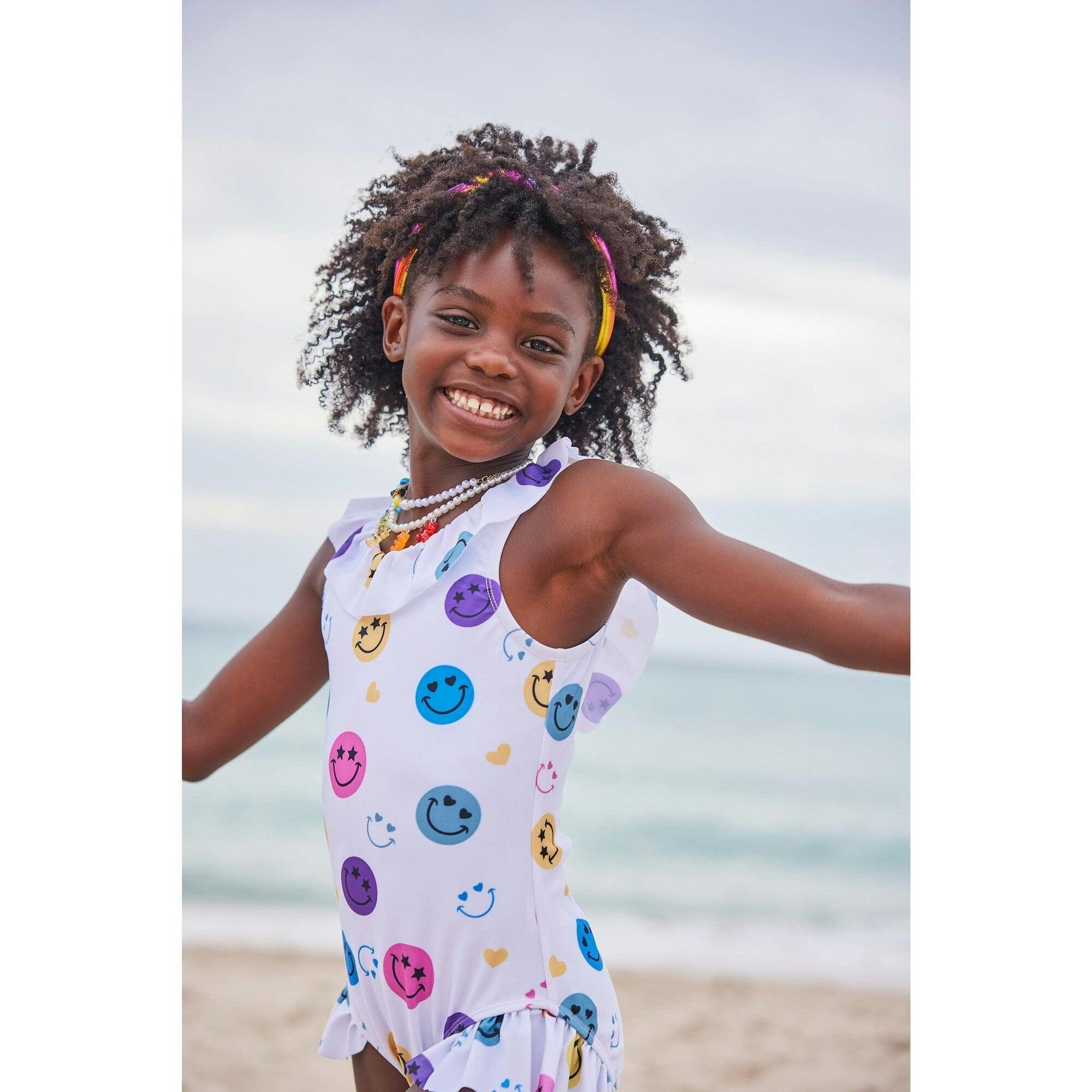 Smiley Ruffle Shoulder One-Piece Swimsuit