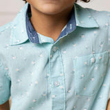 Linen Short Sleeve Button Down Shirt, Blue