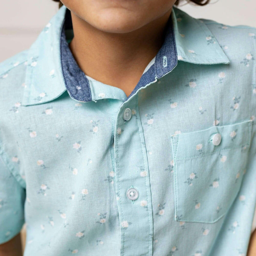 Linen Short Sleeve Button Down Shirt, Blue