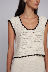 ZARIA CROCHET TOP | IVORY W/ BLACK TIPPING