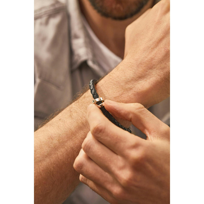 Men's Personalized Unity Leather Bracelet, Sterling Silver