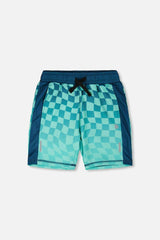 Athletic Shorts In Recycled Polyester Teal Printed Checkerboard