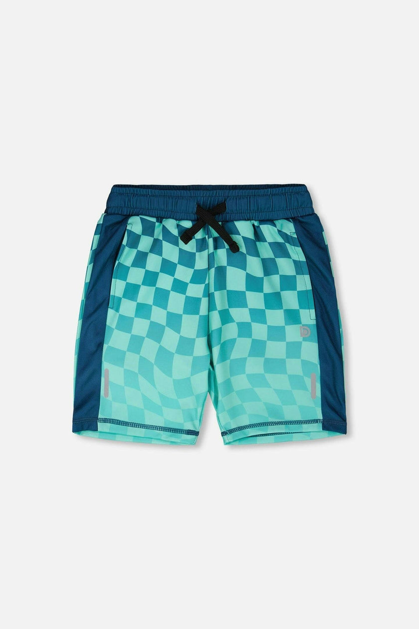 Athletic Shorts In Recycled Polyester Teal Printed Checkerboard