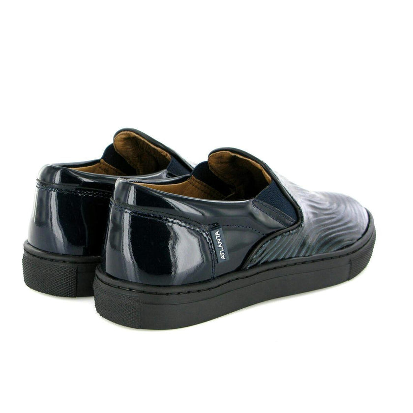 Leather Slip On Sneakers, Black & Dark Blue