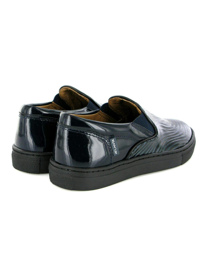 Leather Slip On Sneakers, Black & Dark Blue