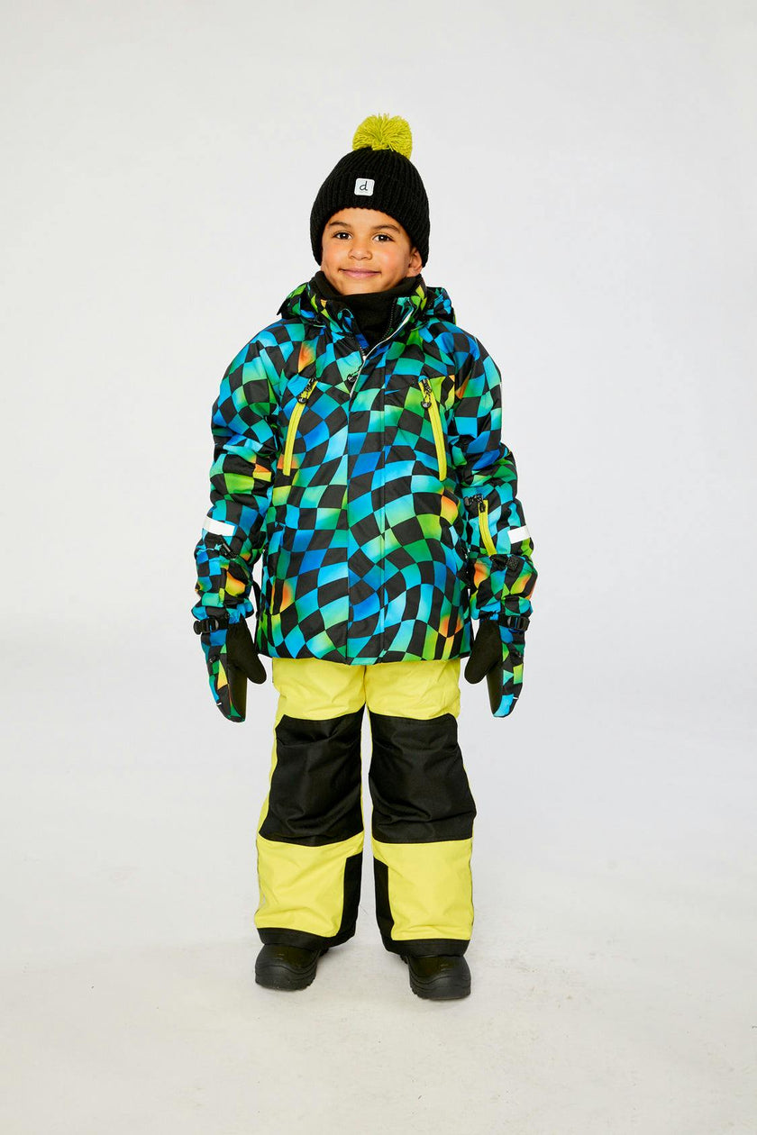 Two Piece Play Snowsuit Green Yellow And Blue Checkerboard With Yellow Pants