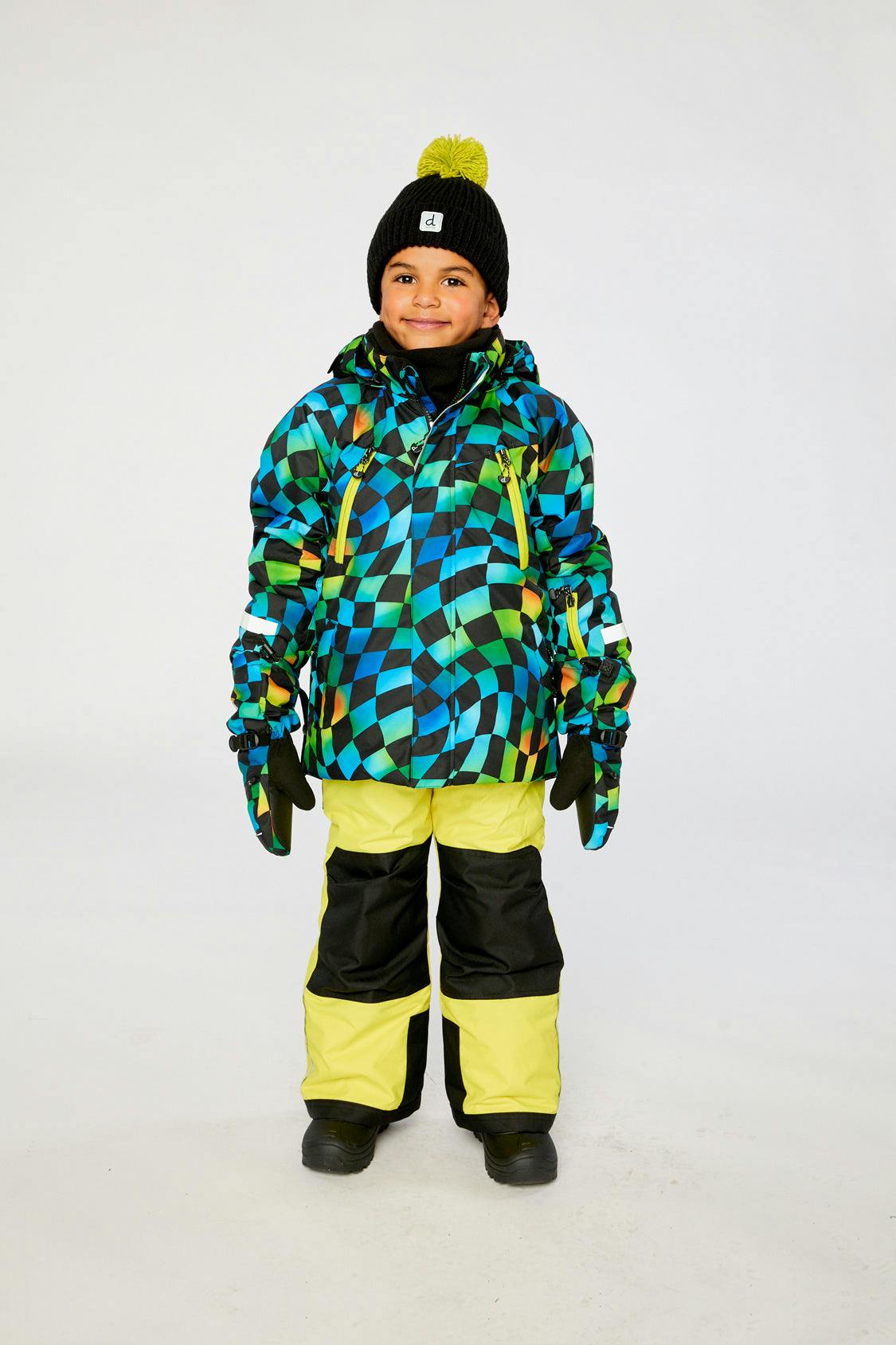 Two Piece Play Snowsuit Green Yellow And Blue Checkerboard With Yellow Pants
