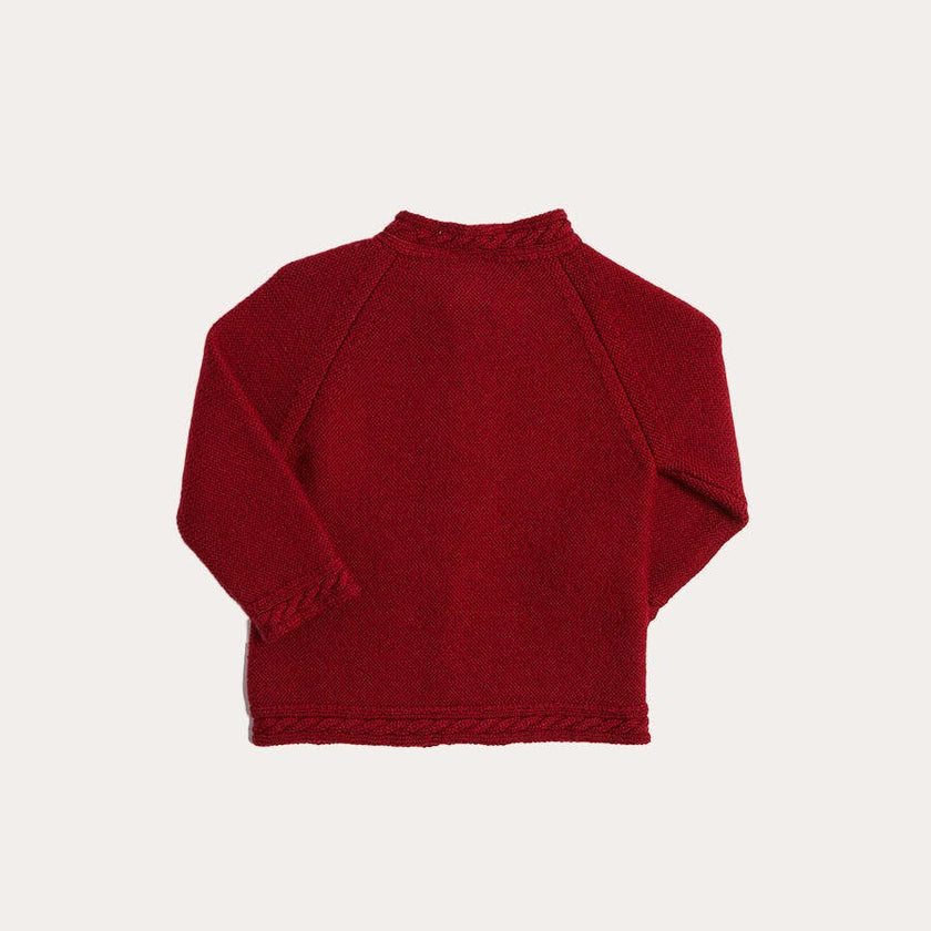 Contrast Trim 3 Button Cardigan in Red (3-18mths)