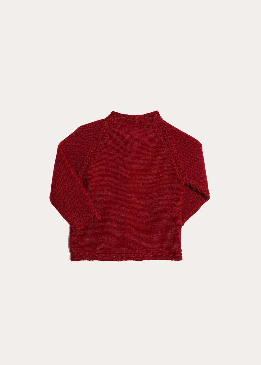 Contrast Trim 3 Button Cardigan in Red (3-18mths)