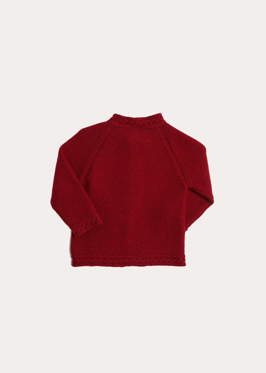Contrast Trim 3 Button Cardigan in Red (3-18mths)