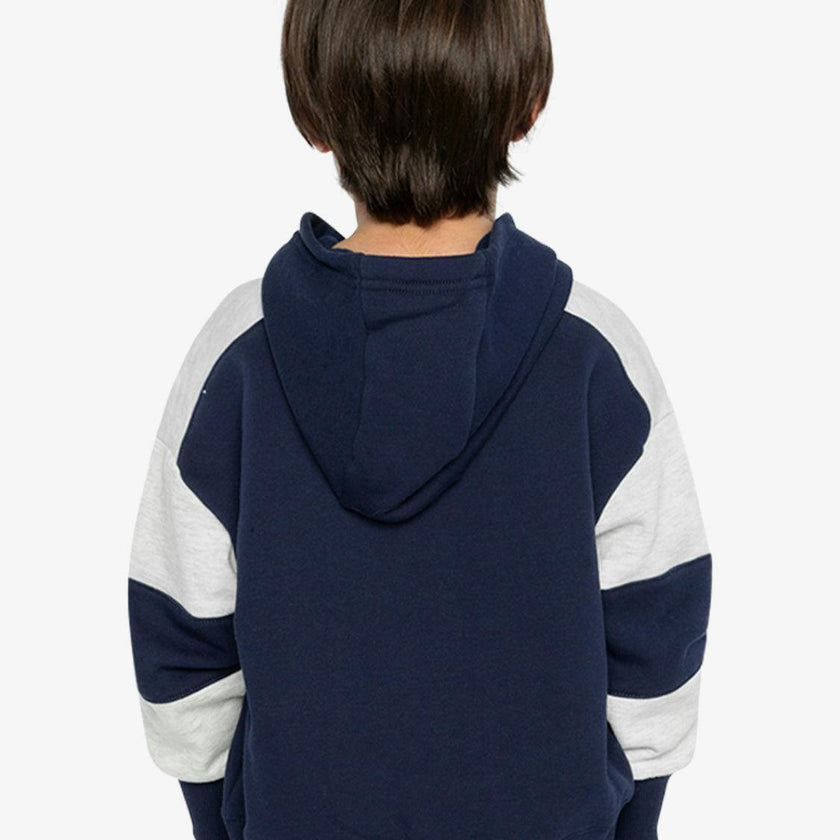 Hooded Striped Fleece Cardigan Dark Blue and Beige