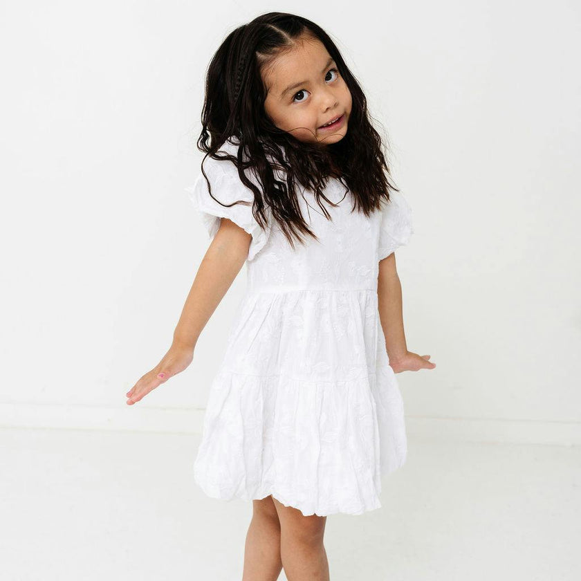 White Floral Embroidery Girls Daphne Dress