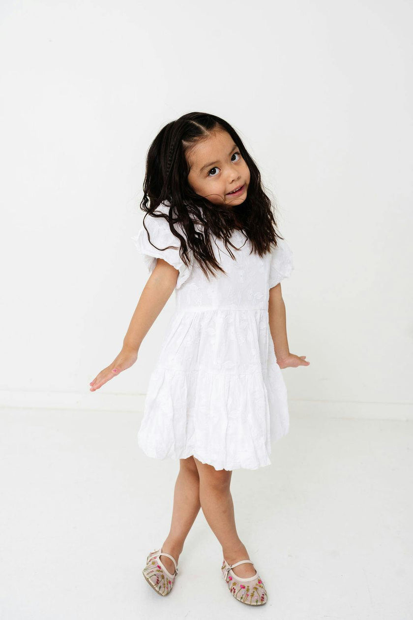 White Floral Embroidery Girls Daphne Dress