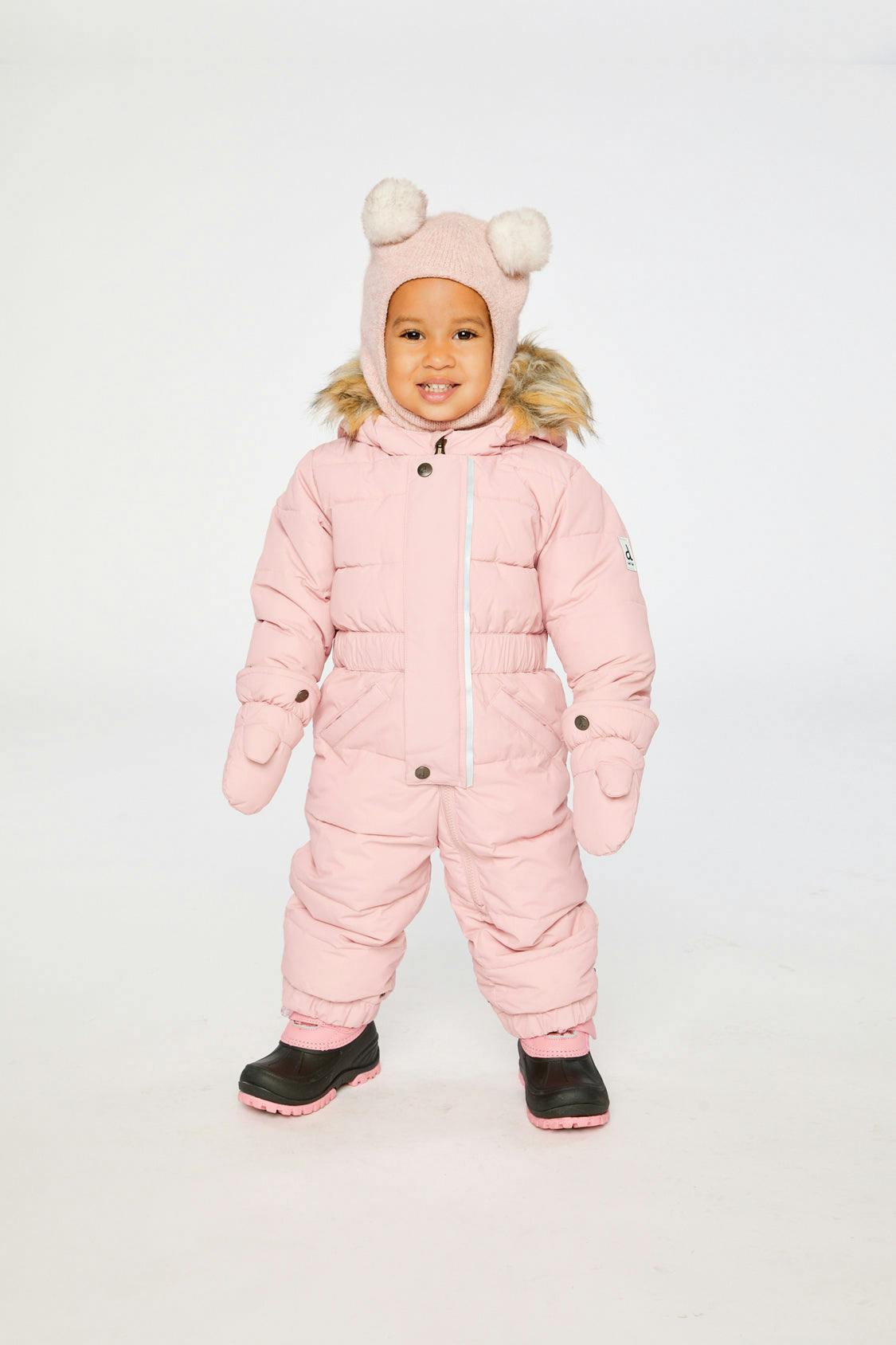 Baby Original One Piece Puffy Snowsuit With Removable Mittens And Boots Pale Dusty Pink