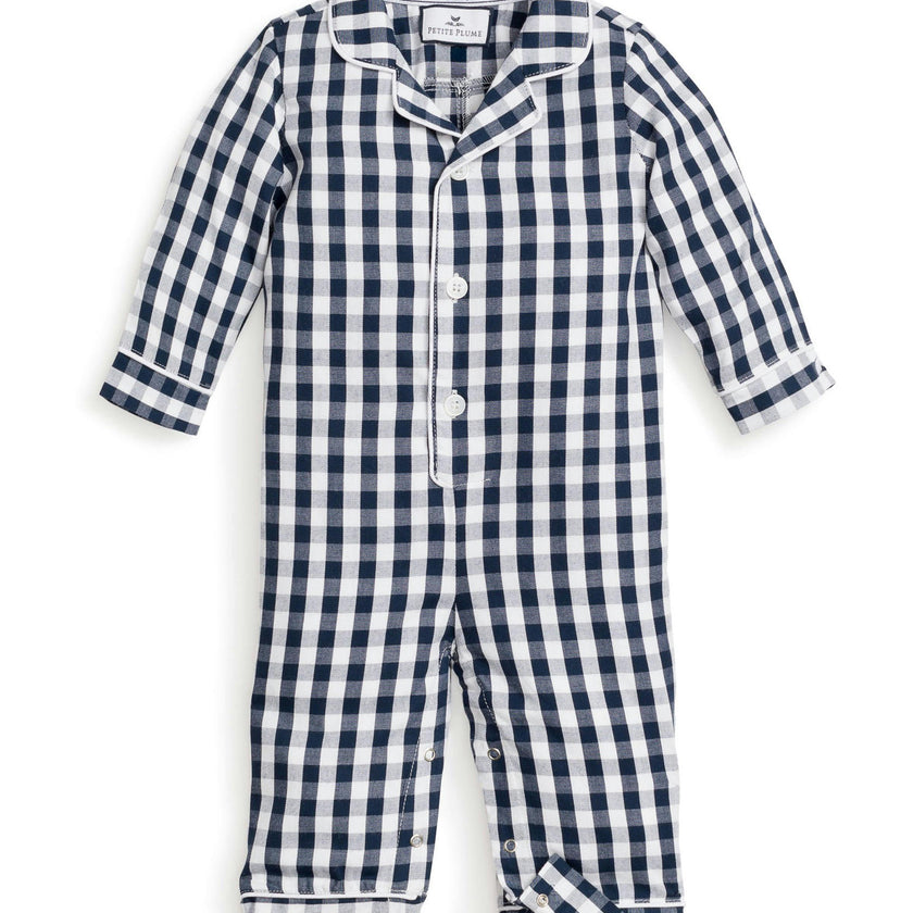 Baby's Twill Classic Romper in Navy Gingham