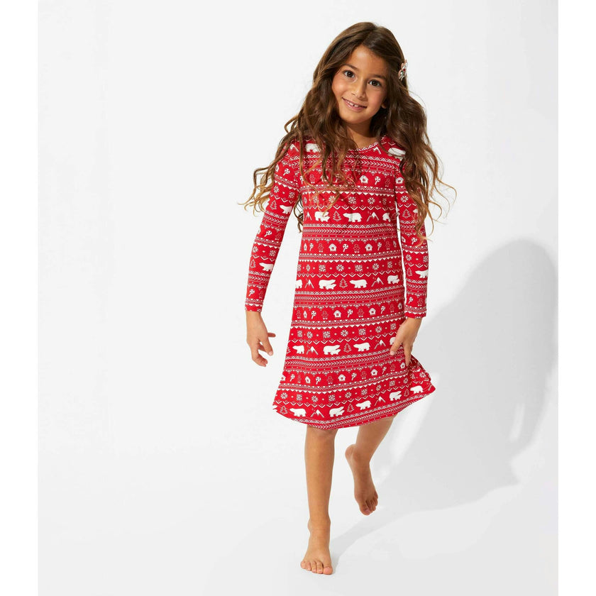 Polar Isle Red Bamboo Girls' Long Sleeve Dress