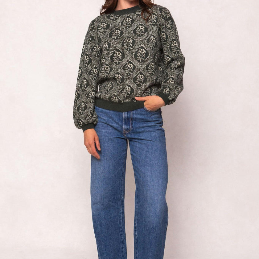 Vivienne Sweater in Emerald Lattice Bloom