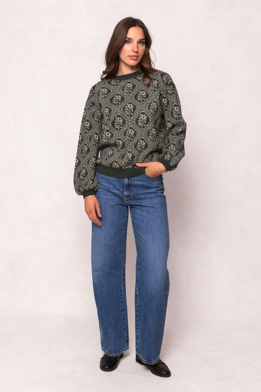 Vivienne Sweater in Emerald Lattice Bloom