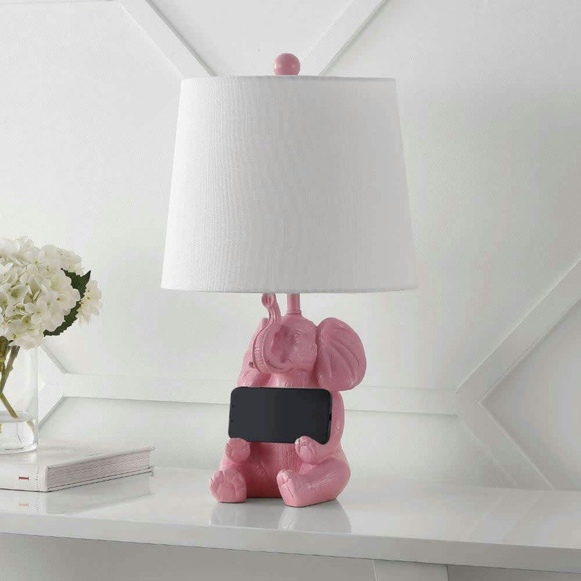 Kairi 21" Modern Shabby Chic Resin/Iron Happy Elephant LED Kids' Table Lamp with Phone Stand