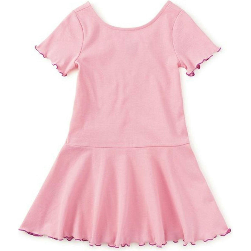Ruffle Skater Ribbed Dress, Pink