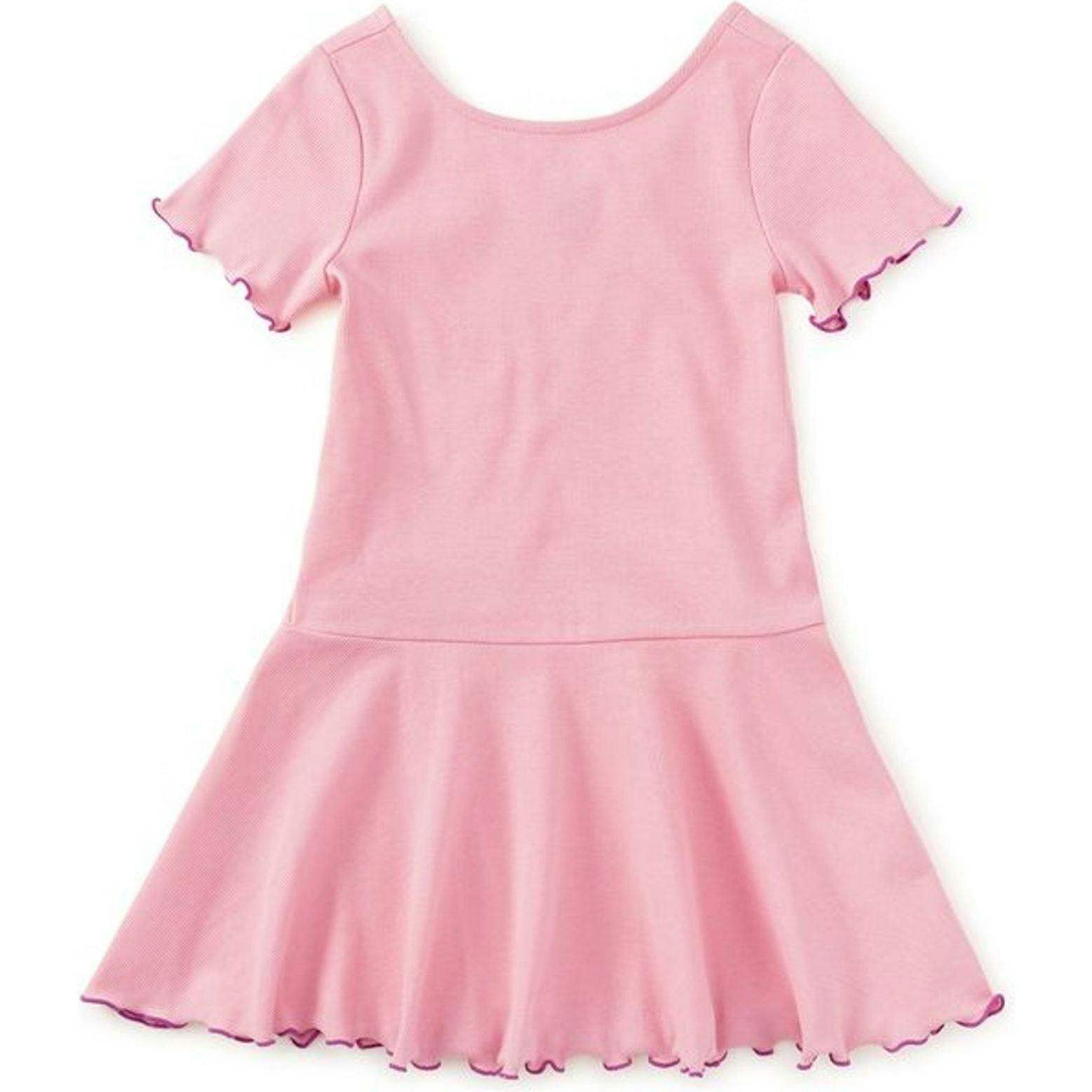 Ruffle Skater Ribbed Dress, Pink