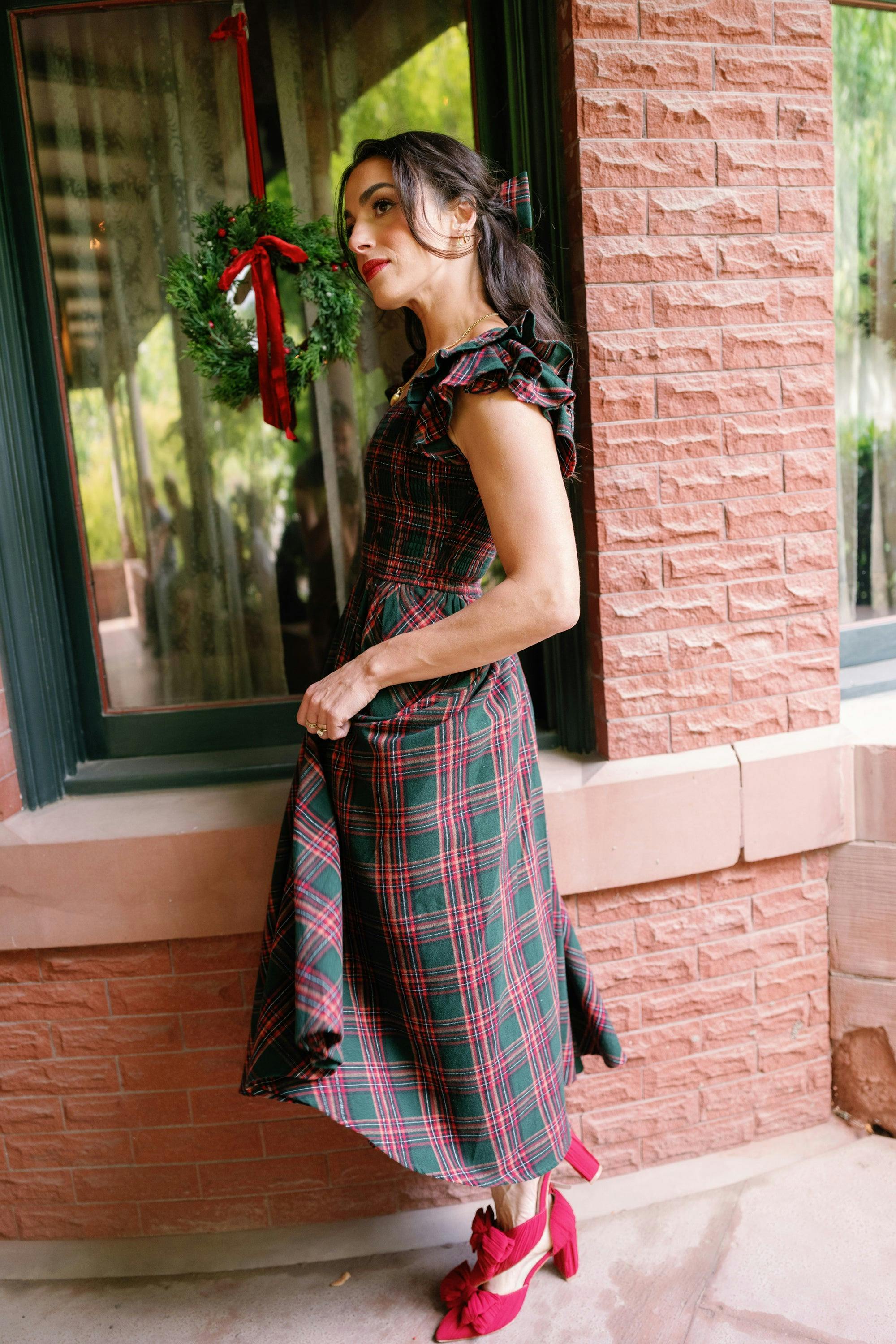 Hattie Dress in Evergreen Plaid