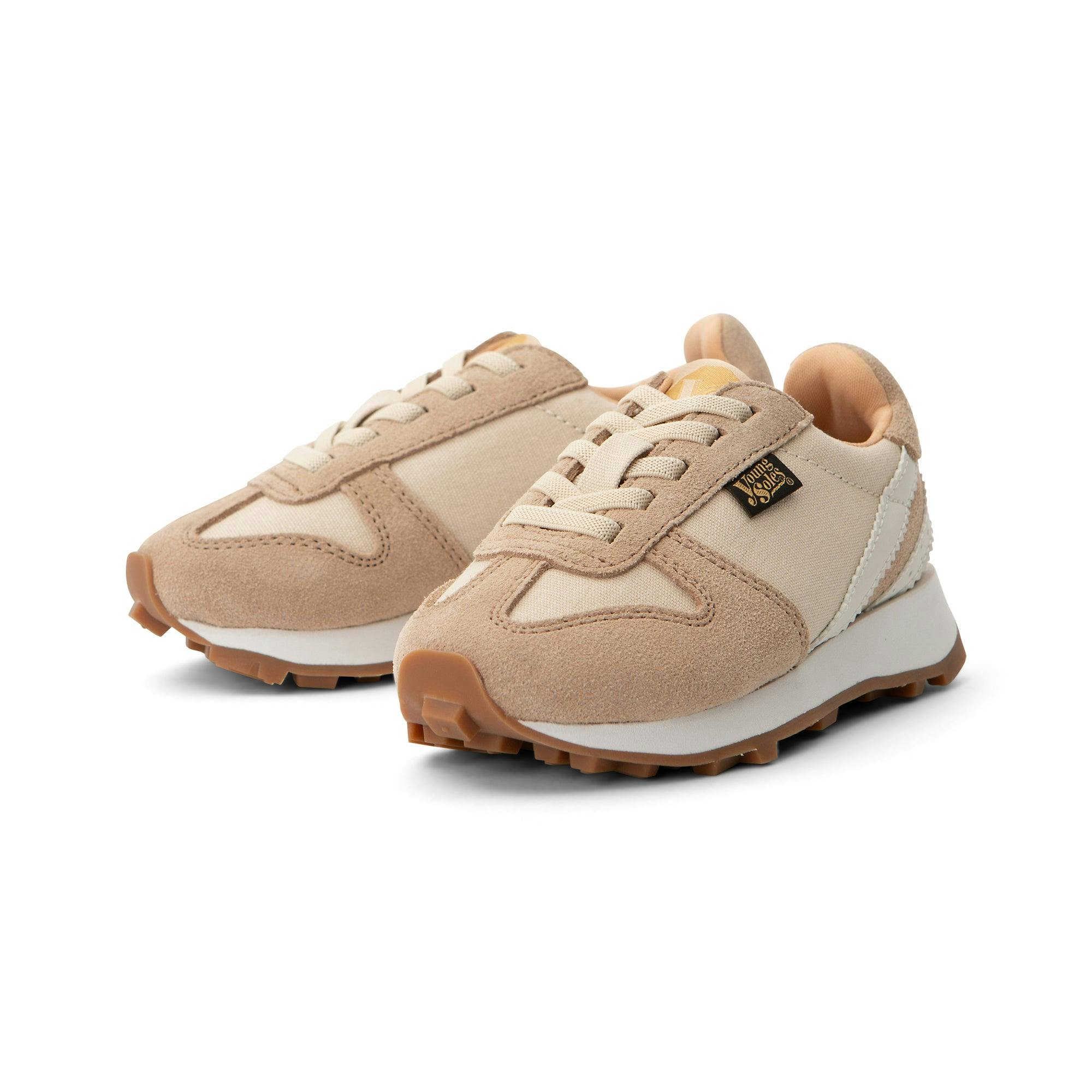 Keegan Kids Retro Runner Trainer - Ecru Textile & Suede