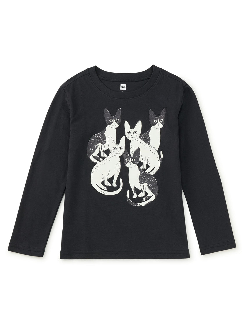 Glowing Cats Double-Sided Tee, Jet Black