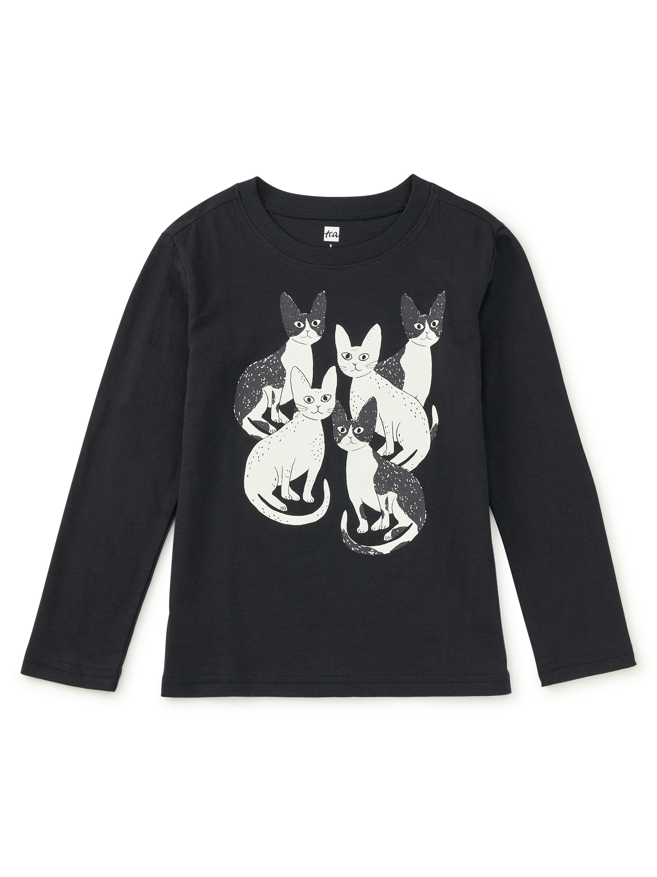 Glowing Cats Double-Sided Tee, Jet Black
