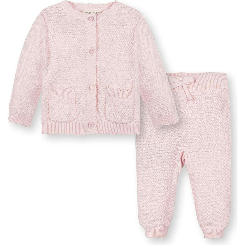 Organic Long Sleeve Scallop Edge Cardigan & Legging Sweater Set, Pink