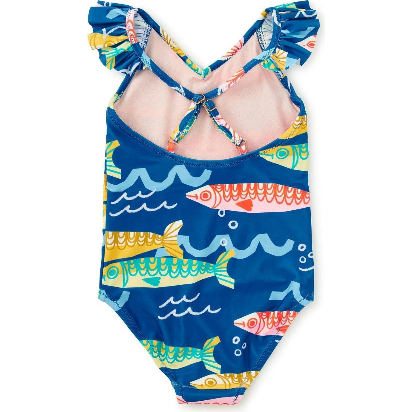 Ruffle One-Piece Swimsuit, Blue