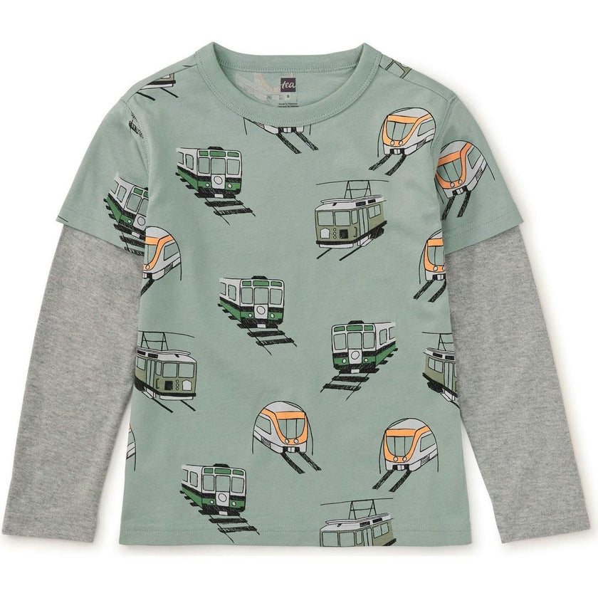 Original Print Crew Neck Layered Long Sleeve T-Shirt, Multi