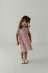 Girls Short Sleeve Henley Dress in Makeup
