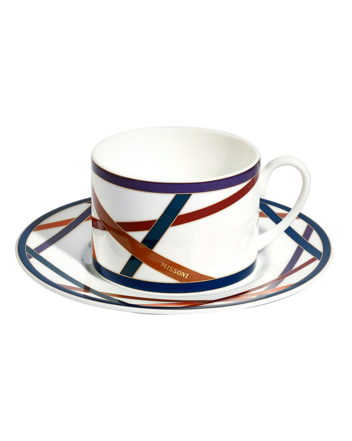 Tea Cup & Saucer NASTRI Set of 2 in Luxury Box Multicolor diam. 3.3