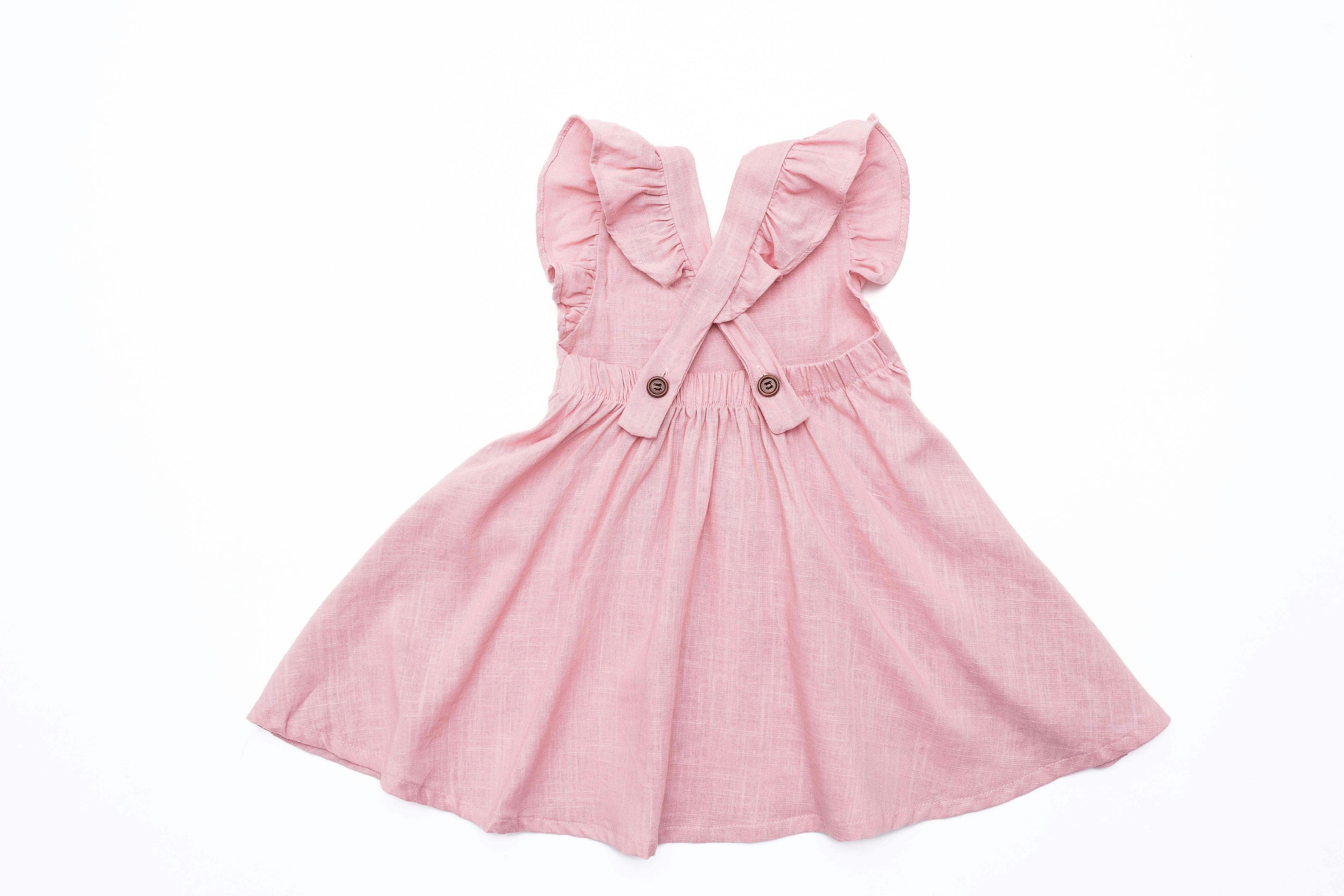 Custom Embroidered Girls Sleeveless Linen Dress, Pink