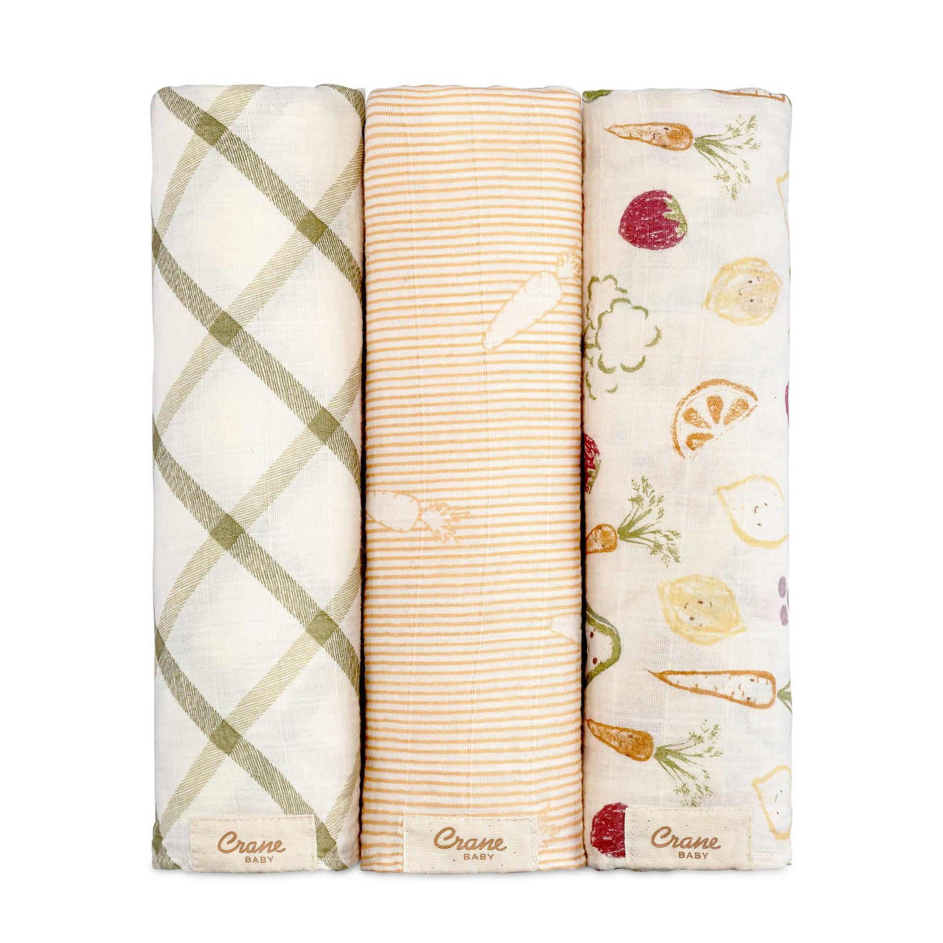 Clementine Cotton Muslin Swaddle Blanket Set (Veggies, Set of 3)