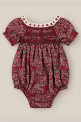 Baby Sunday Best Romper in Garnet Ribboned Garden