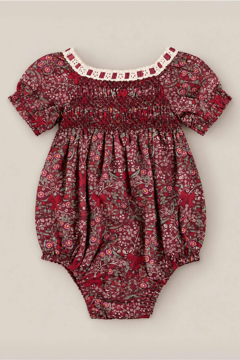 Baby Sunday Best Romper in Garnet Ribboned Garden