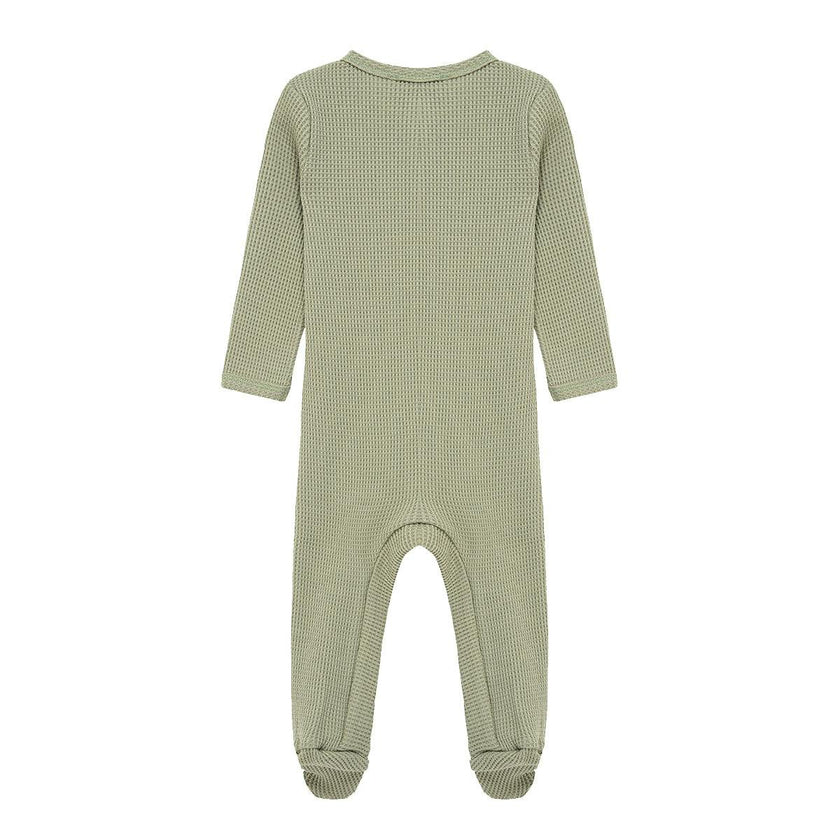 Tea Waffle Zipper Footed Romper